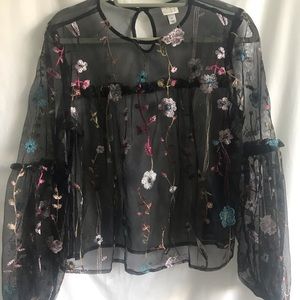 Black sheer embroidered blouse